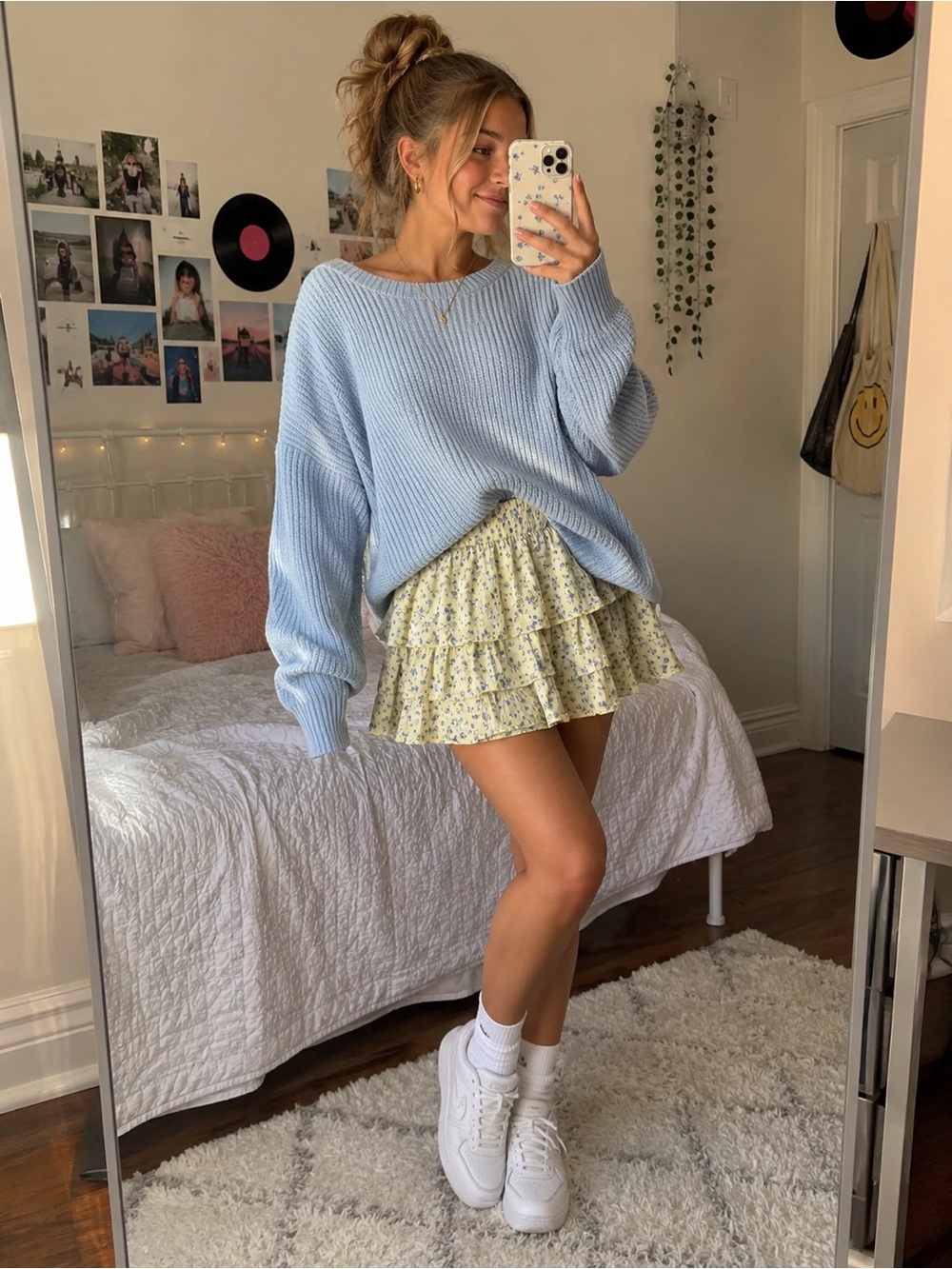 Altar'd State Yellow Floral Tiered Ruffle Mini Skirt
